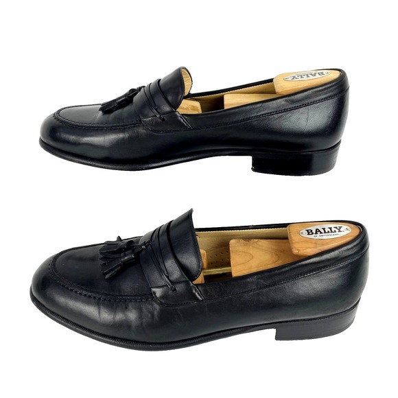Bally Leather Dress Shoes Mens 11.5 D Sarzano Tassel Loafers Slip On Black, Fine - Picture 2 of 10